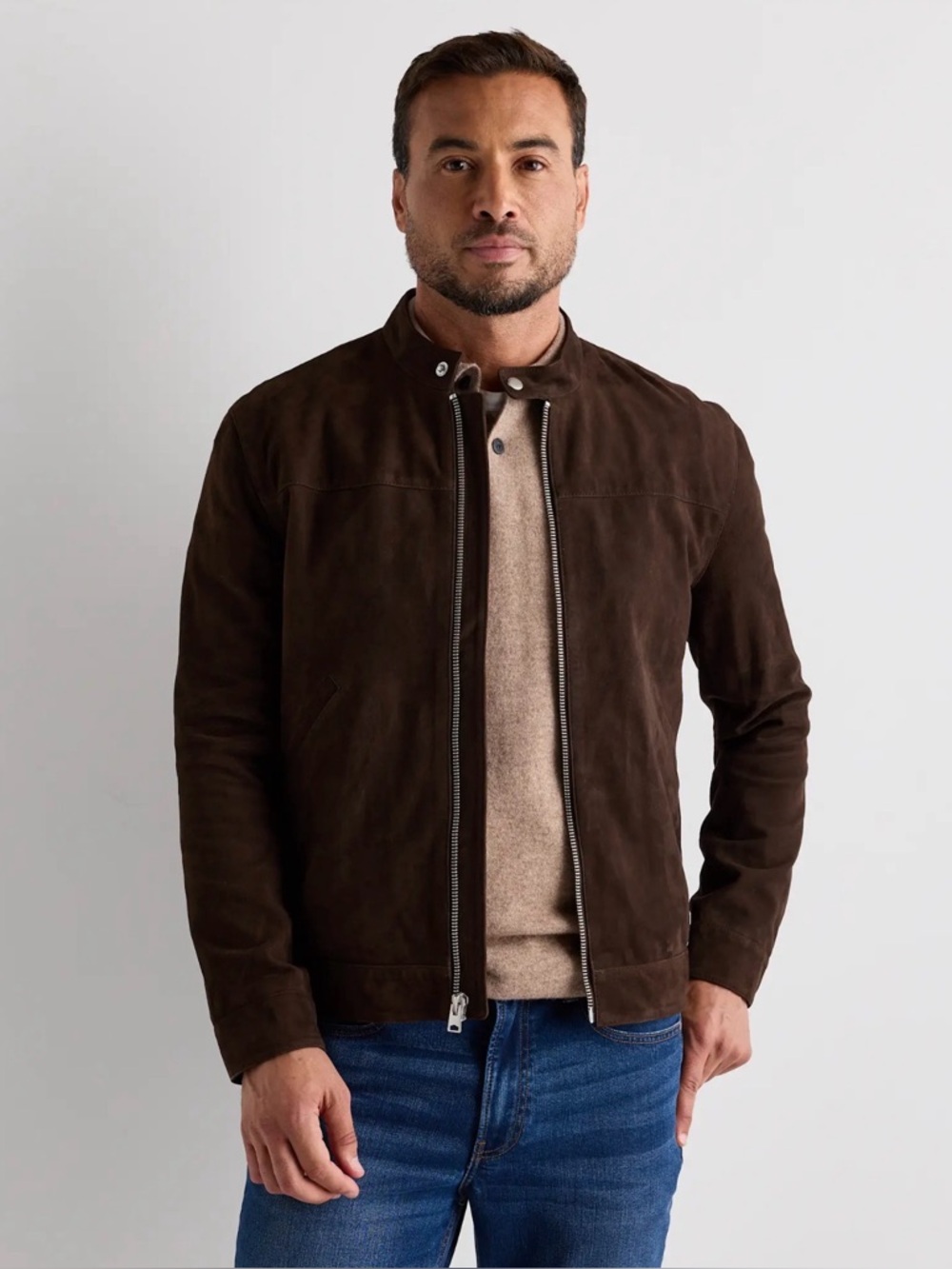 Quince 100% Suede Men's Cafe Racer   Jacket in Espresso Brown Size X-Large 577